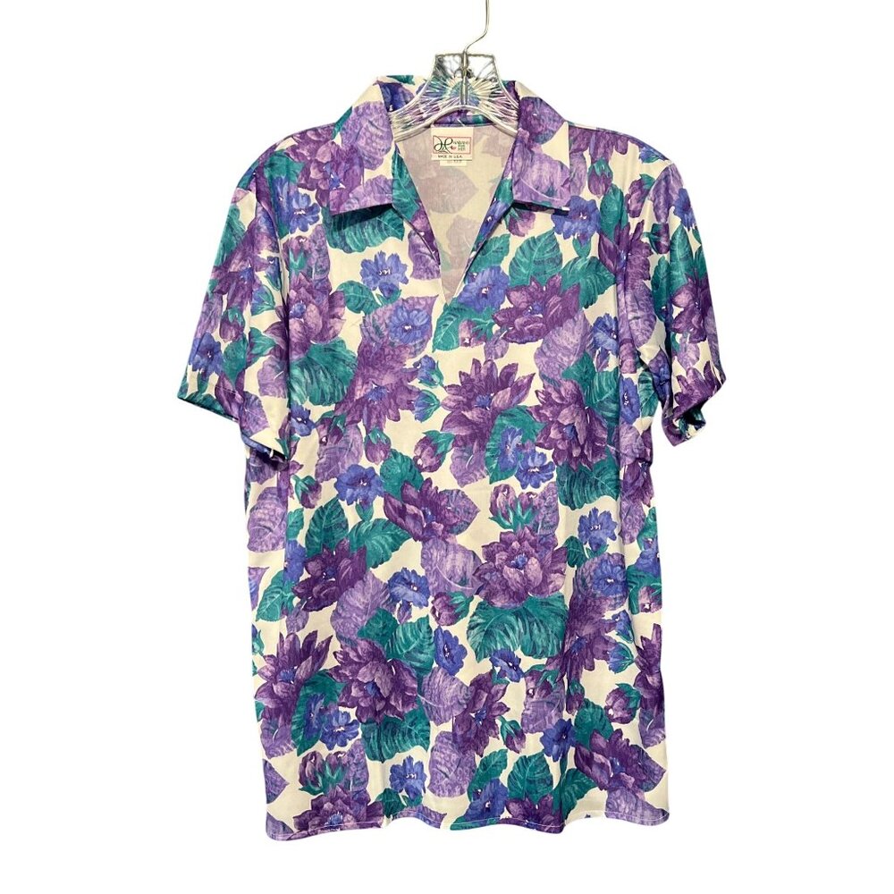 Vintage 60/70s Haband For Her Purple Floral Blouse M 100%